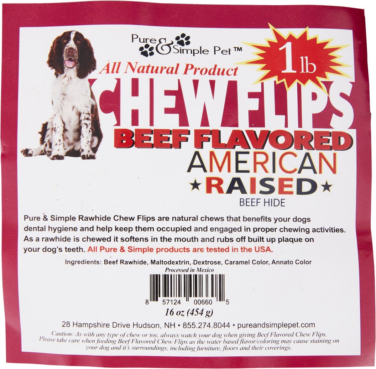 Pure and Simple Pet Beef Flavored Rawhide Chew Flips Dog Treat