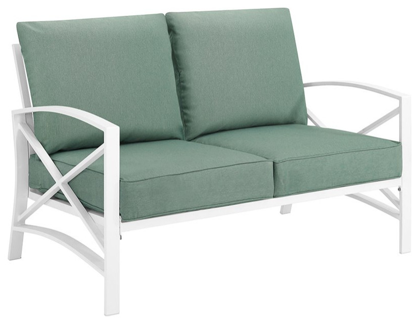 Home Square 2 Piece Metal Patio Loveseat Set in Mist and White   Contemporary   Outdoor Loveseats   by Homesquare  Houzz