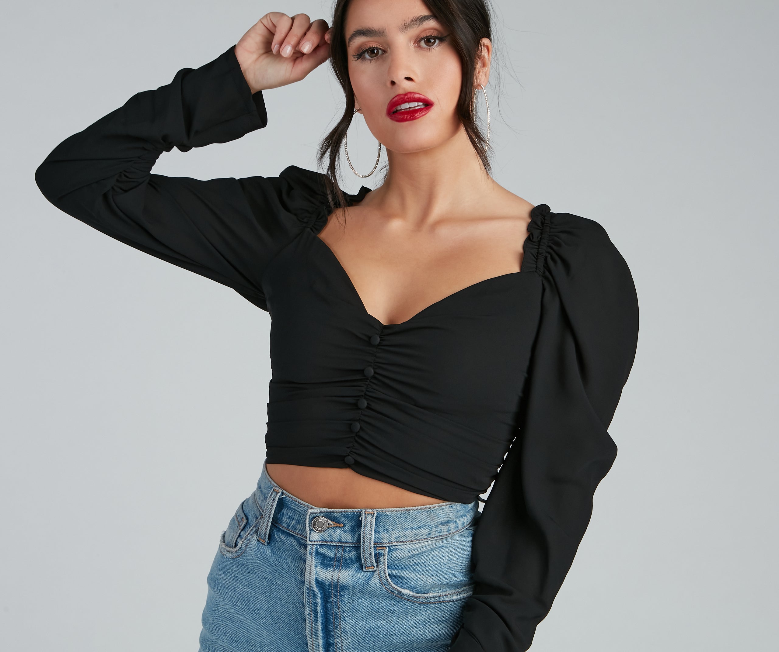 Chance For Romance Chiffon Puff Sleeve Top