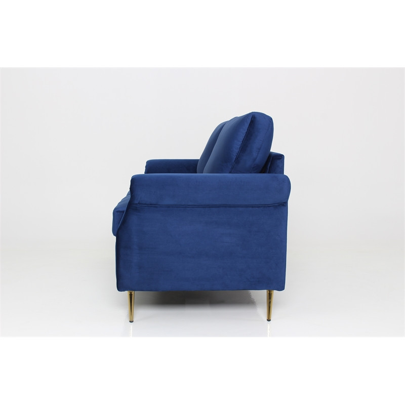 Home Square 2 Piece Velvet Living Room Sofa Set in Dark Blue   Midcentury   Loveseats   by Homesquare  Houzz