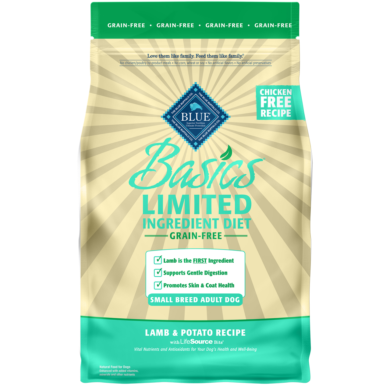 Blue Buffalo Basics Limited Ingredient Grain Free Lamb and Potato Small Breed Dry Dog Food， 4 Lbs.