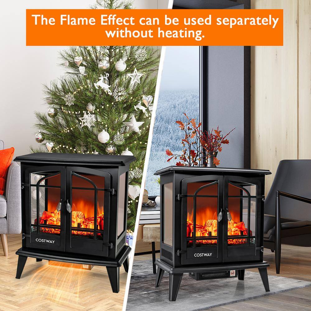 Costway 25 in. Freestanding Iron Electric Fireplace Heater Stove with Realistic Flame effect 1400-Watt in Black FP10059US-BK