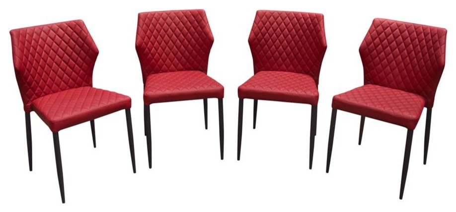 4 Pack Dining Chairs  Diamond Tufted Leatherette  Black Powder Coat Legs   Midcentury   Dining Chairs   by Beyond Stores  Houzz