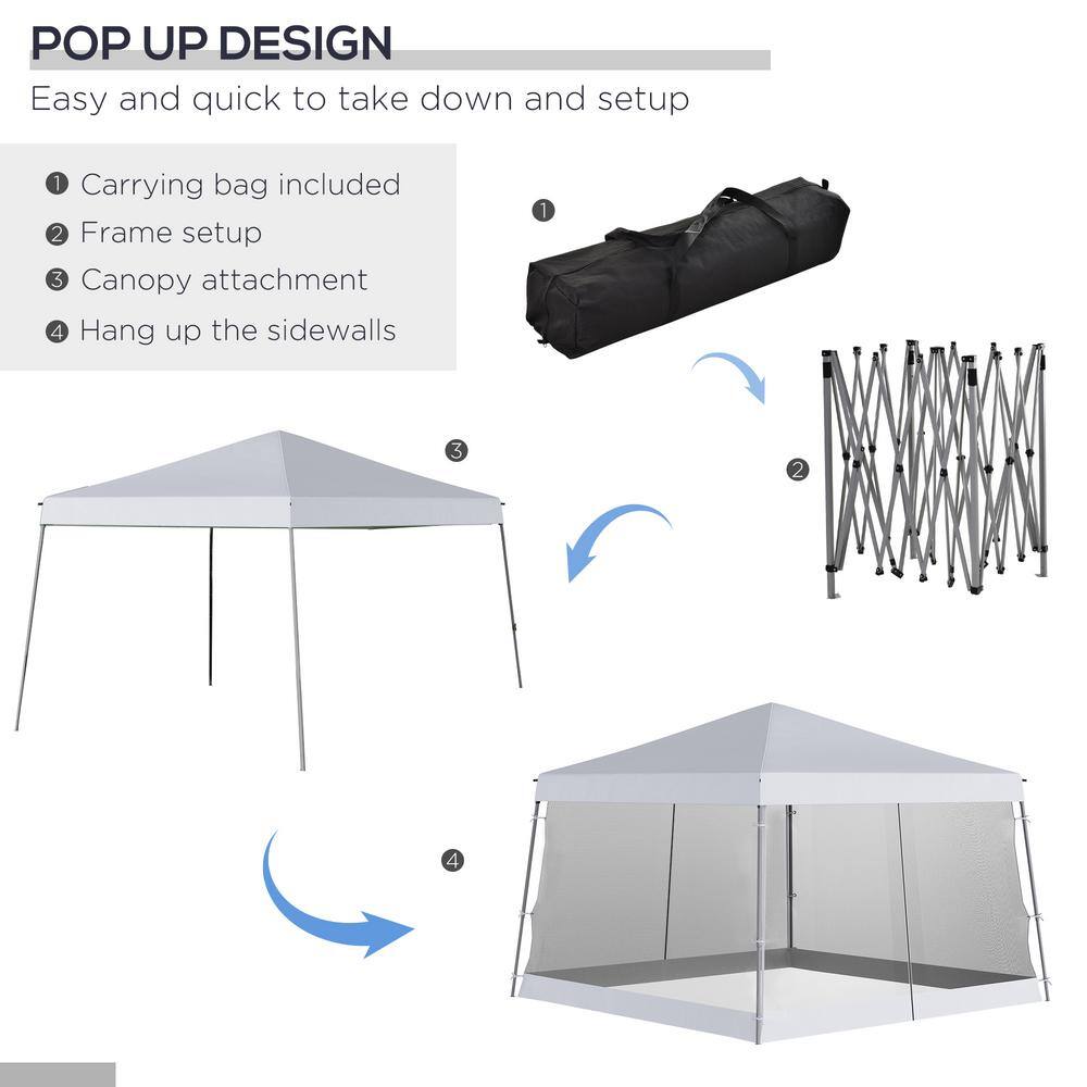 Outsunny 12 ft. x 12 ft. White Pop Up Canopy Foldable Canopy Tent with Carrying Bag 84C-155WT