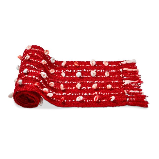 Tagltd Tis The Season Red Tie Dye Mohair Blend Knots With Twist Braided Stripes And Tassels Table Runner 72 In