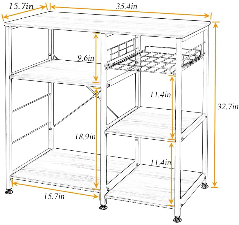 SOGES Kitchen Cart 3-Tier Kitchen Baker's Rack Utility Microwave Oven Stand Black