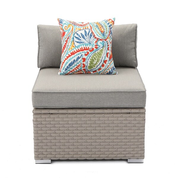 COSIEST PE Wicker Outdoor Armless Chair with Pillow