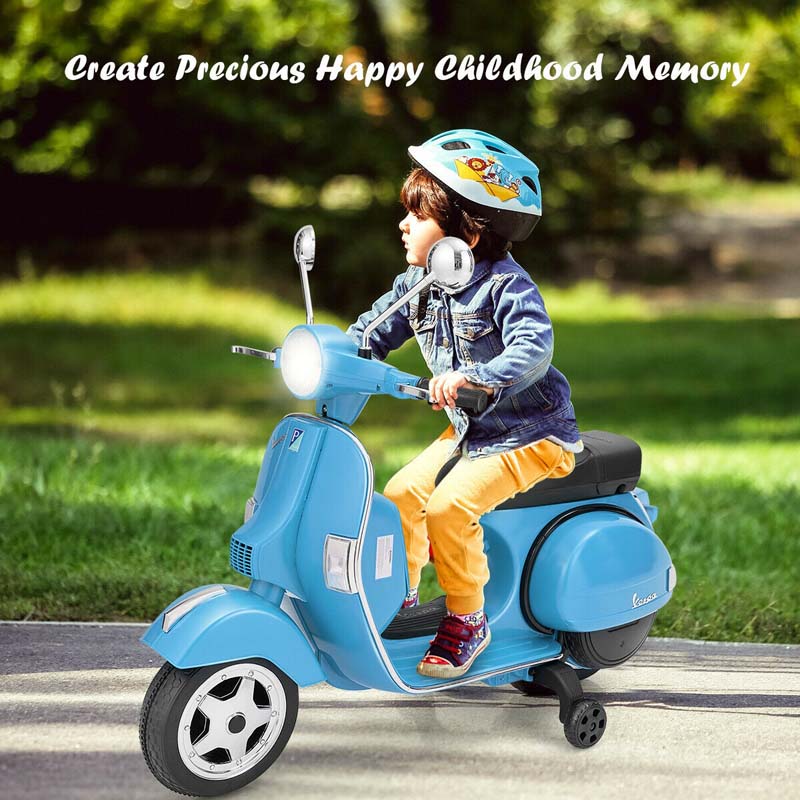 6V Kids Ride on Vespa Scooter Battery Powered Electric Riding Toy Motorcycle with Training Wheels