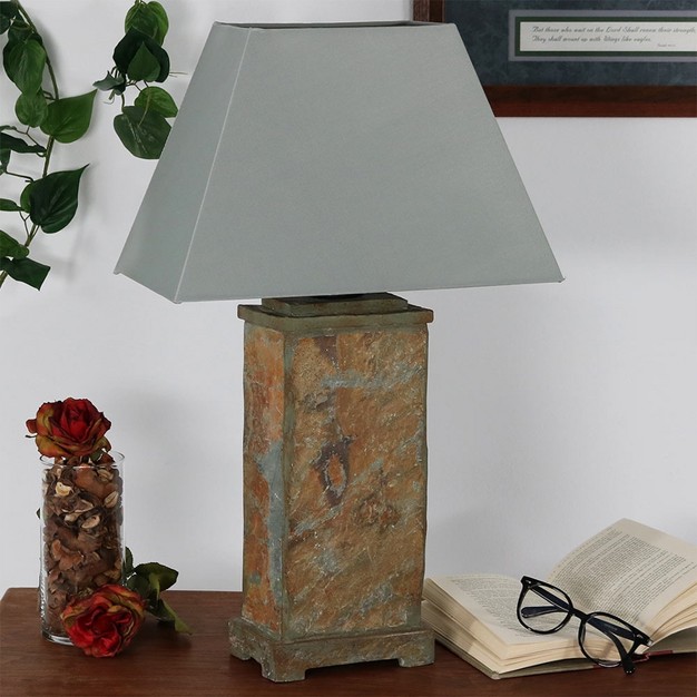 Sunnydaze Contemporary Natural Slate And Fabric Cream Shade Indoor outdoor Weather resistant Table Lamp