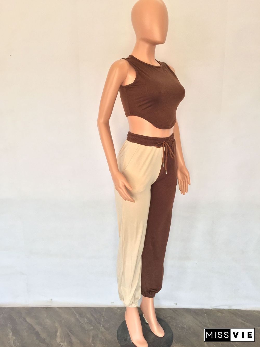 Back Cut out Tank Crop Top Sweatpants 2 Piece Set