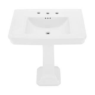 Swiss Madison Voltaire 2-Piece Ceramic Rectangular Vessel Pedestal Sink in Glossy White SM-PS316