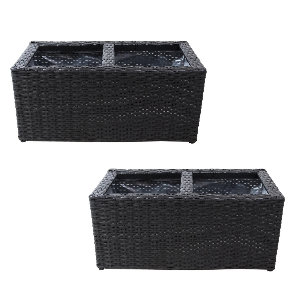 Sunnydaze 2 Section Rectangle Polyrattan Indoor Planters   Set of 2