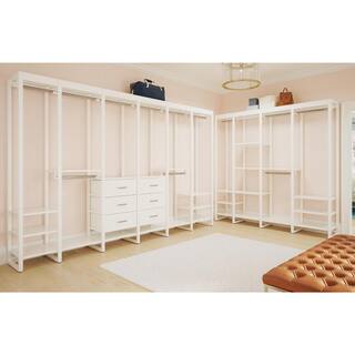 CLOSETS By LIBERTY 132 in. W White Adjustable Wood Closet System with 16-Shelves 6-Rods and 9-Drawers HS47557-RW-11