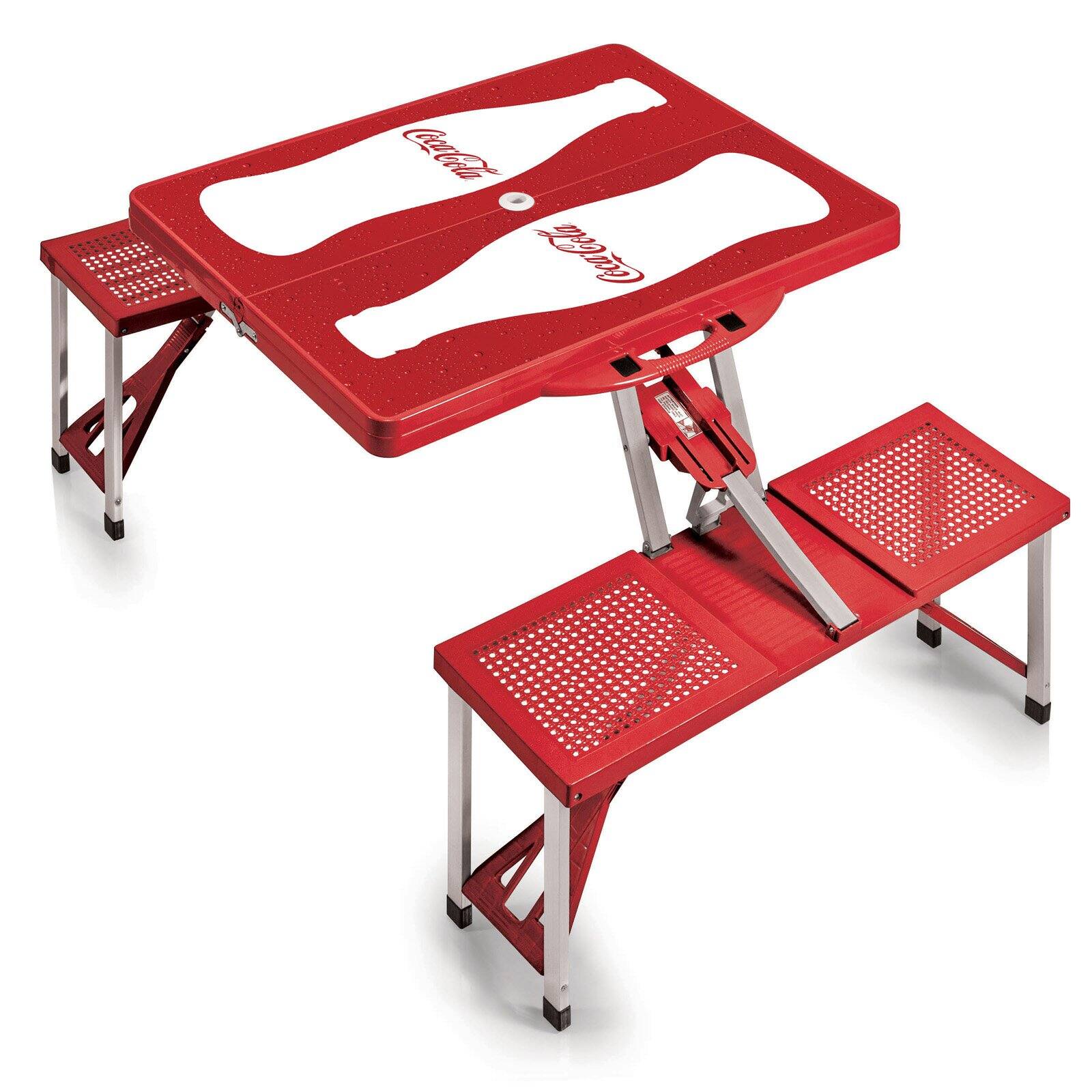 Picnic Time Coca-Cola Bottle Picnic Table Sport Portable Folding Table with Seats