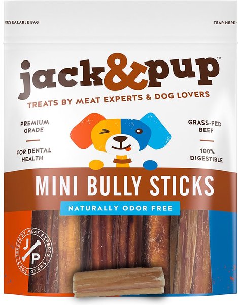 Jack and Pup Mini Bully Sticks Dog Treats， 6-oz bag