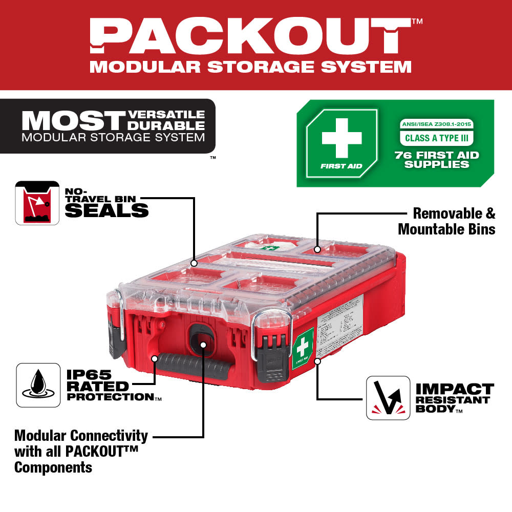 Milwaukee PACKOUT First Aid Kit Class A Type III 76pc ;