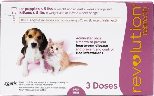 Revolution Topical Solution for Kittens and Puppies， under 5 lbs， (Mauve Box)