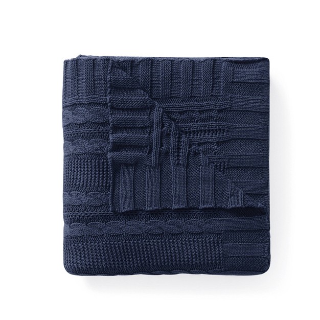 Home Dublin Cable Knit Throw Blanket Navy Vcny