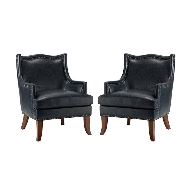 Set Of 2 Nikolaus Vegan Leather Armchair With Solid Wood Legs And And Nailhead Trim For Living Room And Bed Room Artful Living Design