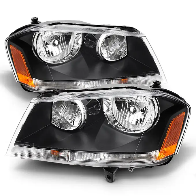 Fits 08-14 Dodge Avenger Black Replacement Headlights Headlamps Left + Right