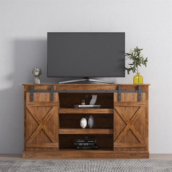 TV Stand Farmhouse Sliding Barn Door Flat Screen Media Console Table