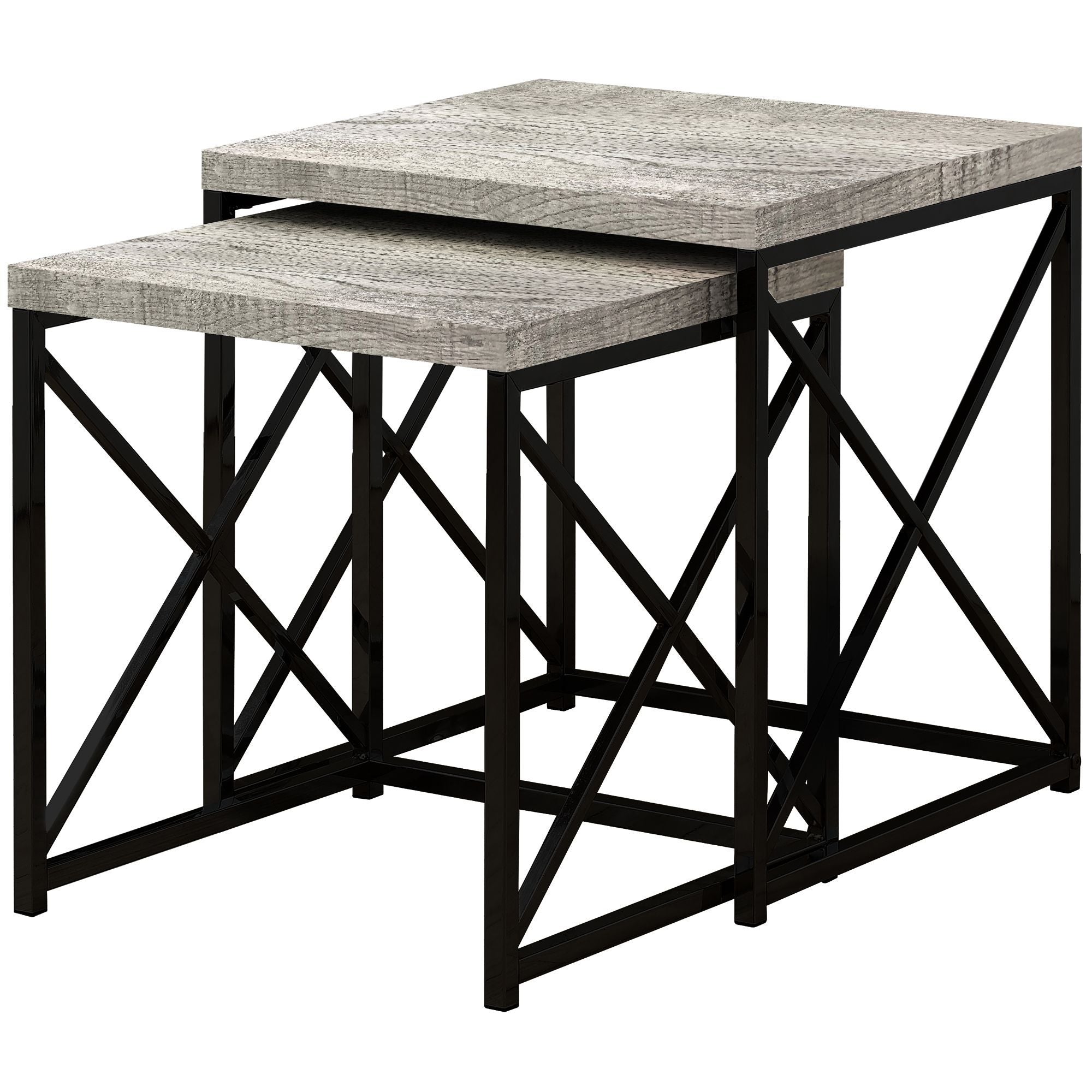 Set of 2 Black and Gray Contemporary Square Nesting Tables 21.25