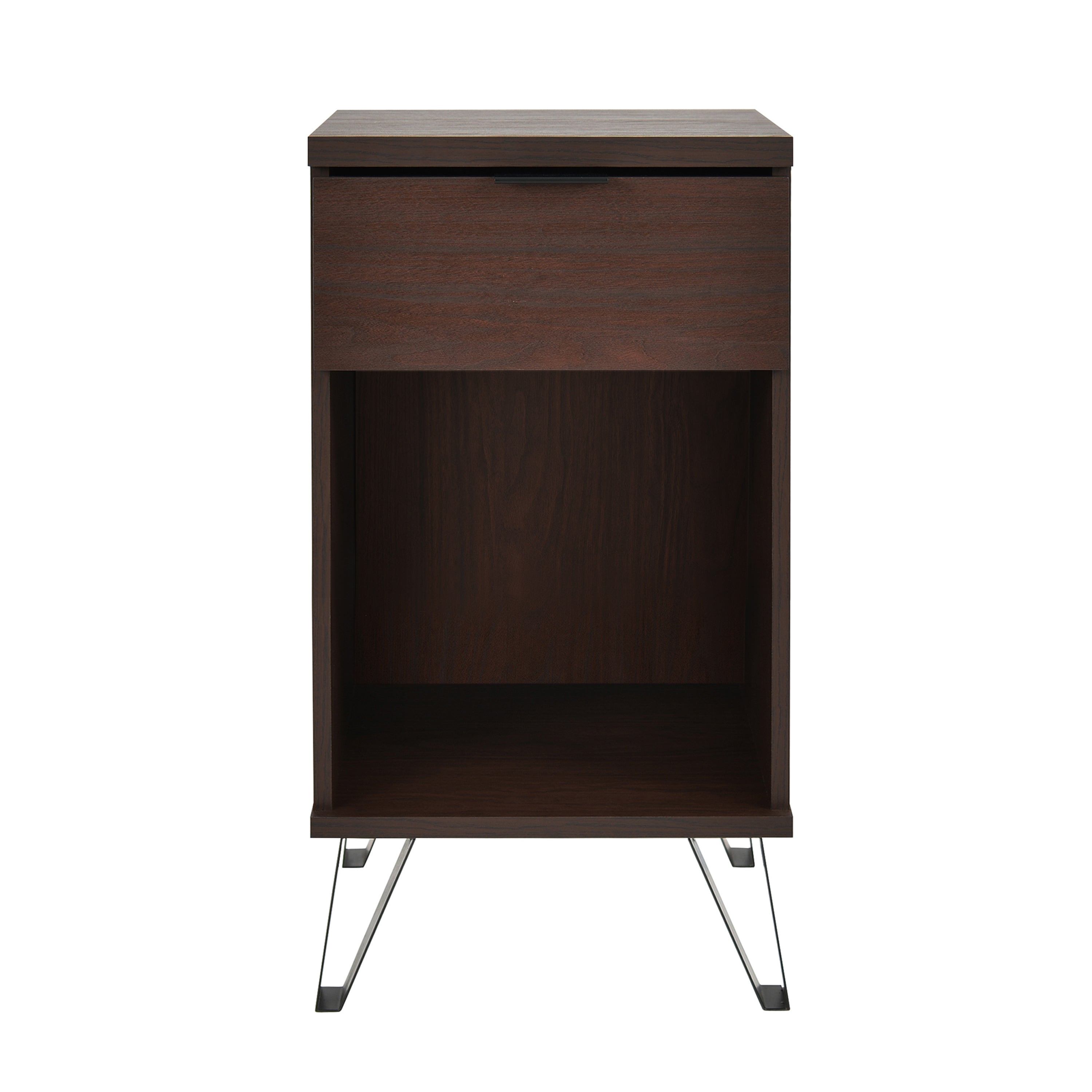 Demijen Modern Industrial Tall Nightstand with Drawer, Walnut and Matte Black