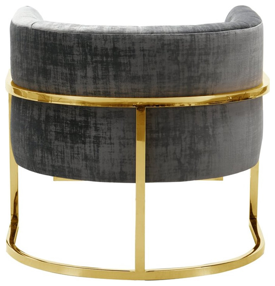 TOV Furniture Magnolia 16.5 quotVelvet Accent Chair in Slub Gray/Gold   Contemporary   Armchairs And Accent Chairs   by Homesquare  Houzz