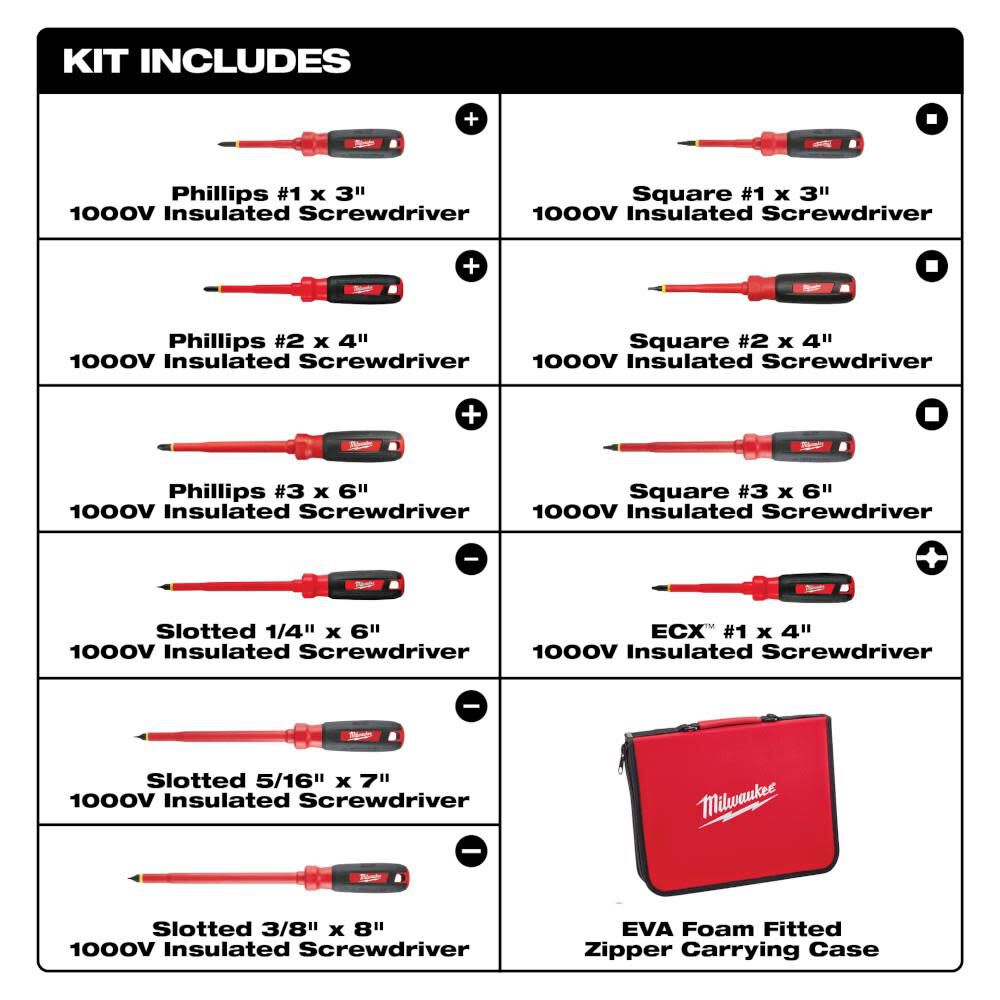 MW 10 pc. 1000V Insulated Screwdriver Set with EVA Foam Case 48-22-2210 from MW