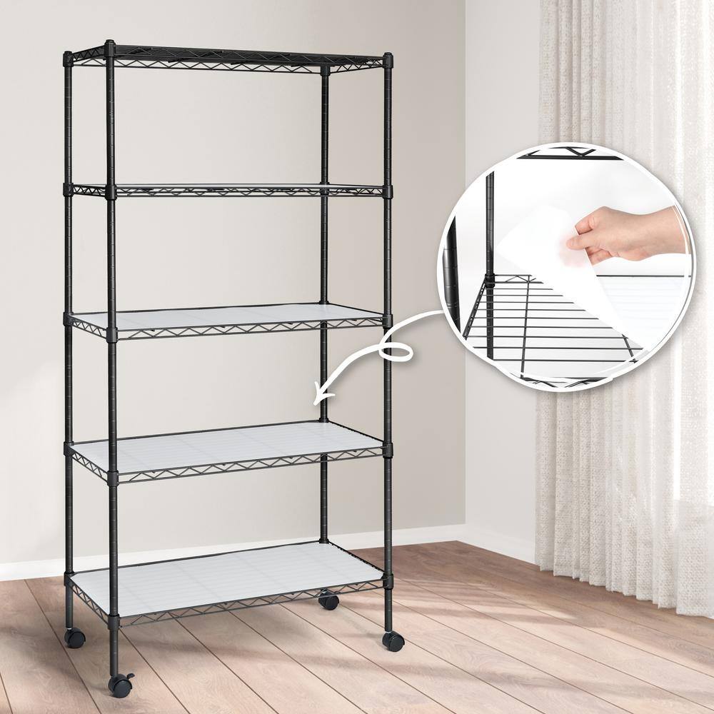 CAPHAUS Black 5-Tier Adjustable Height Welded Garage Storage Shelving Unit with LinerWheels (30 in. W x 61 in. H x 14 in. D) RWW-CH30145WL-BK