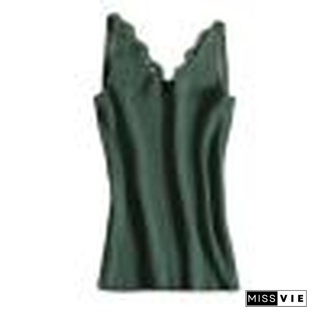 Sexy Women Plain Camisole Lace Splicing Double V Neck Vest Slim Sling Tank Tops