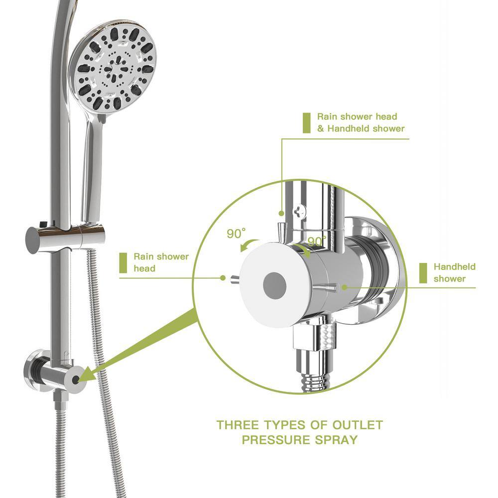 Flynama 2-Spray Patterns 4.7 in. Rain Showerhead with 1.8 G Wall Mount Dual Shower Heads in Chrome W124361924-E