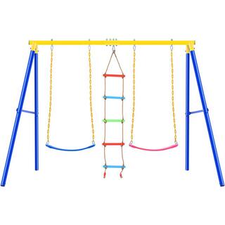 Metal Outdoor Swing Set with Climbing Ladder Swing and Climbing Playset in Blue LN20232282