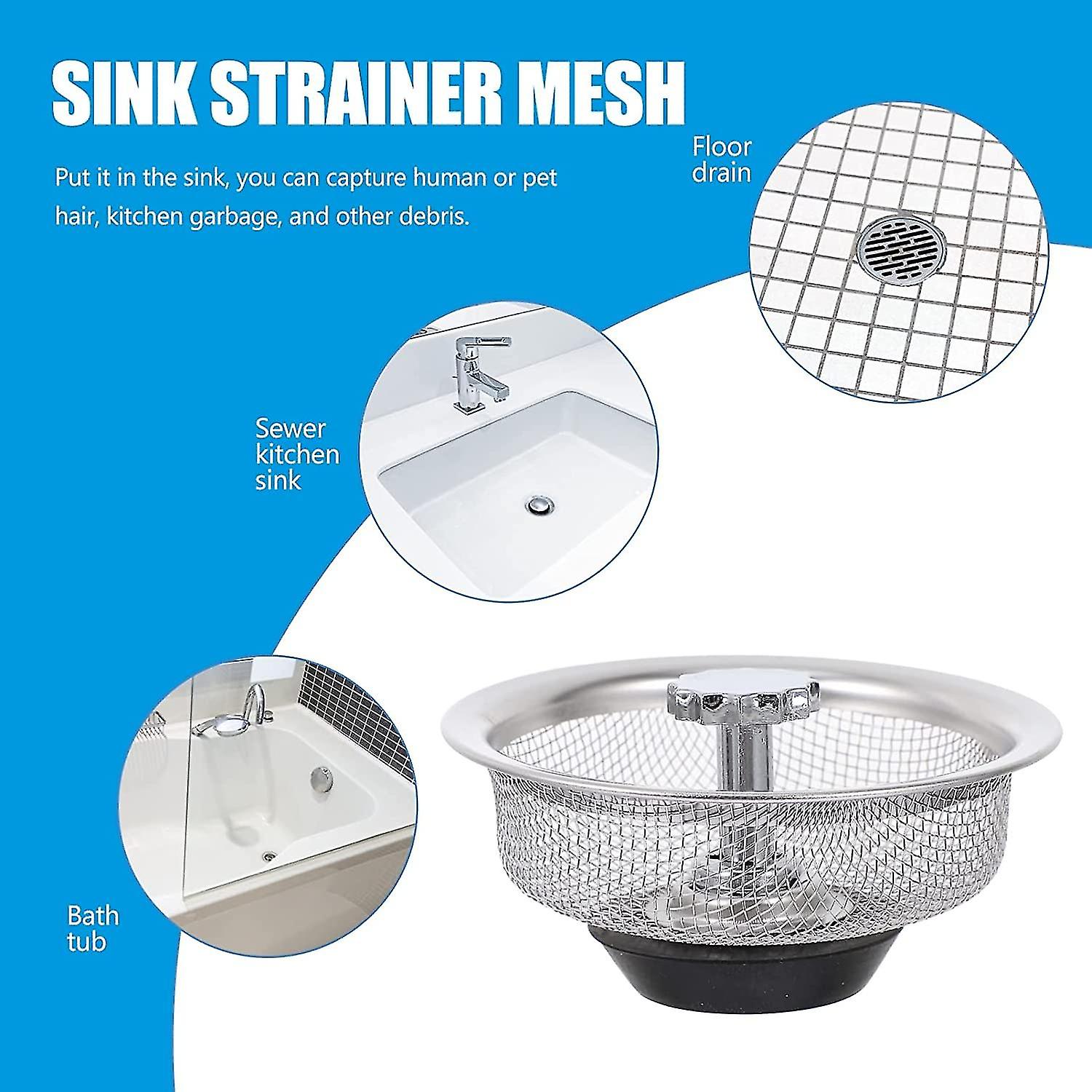 Kitchen Sink Strainer， Stainless Steel Sink Strainer Drain Strainer， Sink Garbage Strainer Stopper Deep Drain Screen， Anti Clogging For Kitchen Sinks