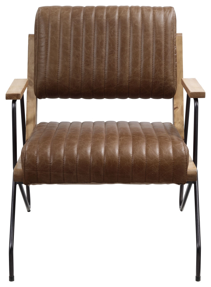 ACME Eacnlz Accent Chair in Cocoa Top Grain Leather  ampMatt Iron Finish   Industrial   Armchairs And Accent Chairs   by Acme Furniture  Houzz