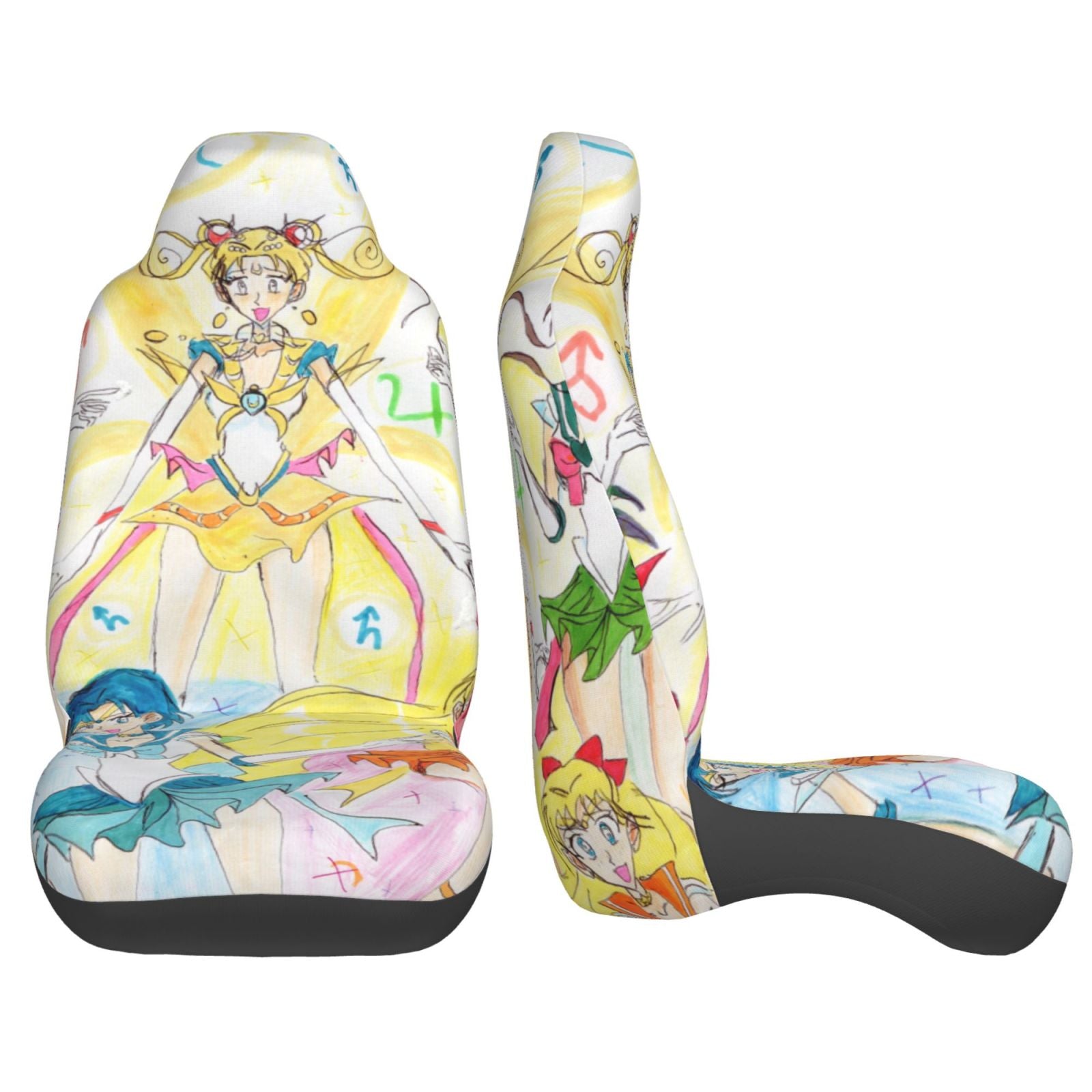 TEQUAN Front Seat Covers， Cartoon Anime Young Girls Pattern 2 Piece Car Seat Cover Fit Most Car SUV Truck Van