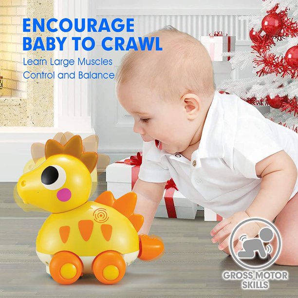 Crawling Baby Toys for Babies， Touch and Go Light up Musical Dinosaur Walking Toys，Baby Toddler Toys Age 1-2 Baby Gifts，18 Month+ Kids Toys，Yellow