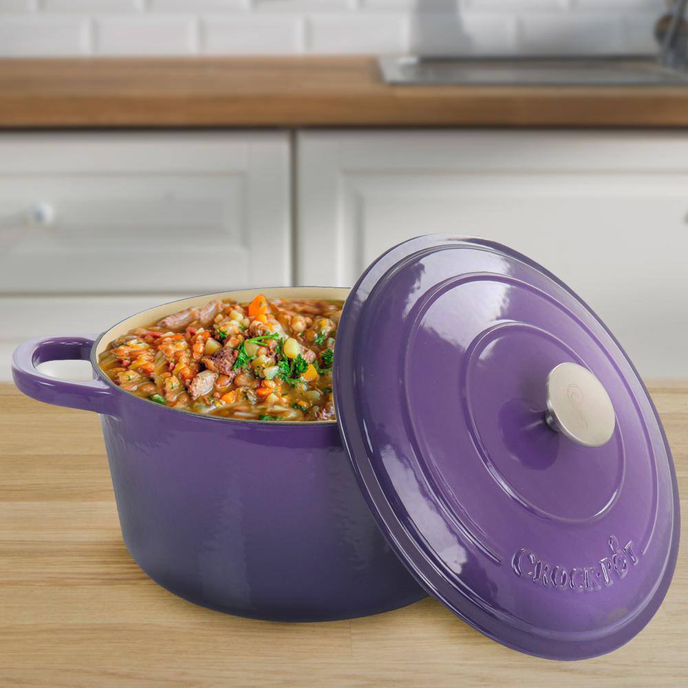 Crock-Pot Artisan 7 qt. Enameled Cast Iron Dutch Oven with Lid in Lavender (2-Piece) 985114731M