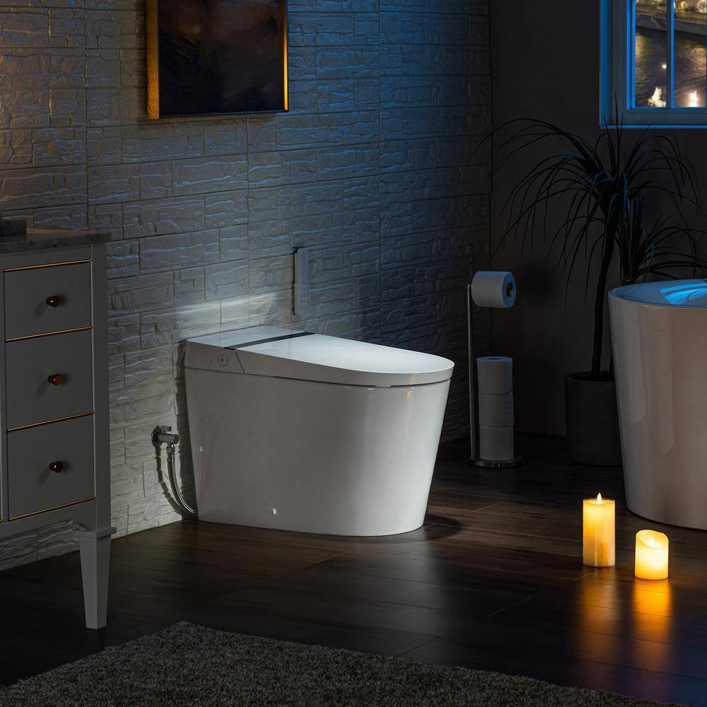 WOODBRIDGE Intelligent 1.0 GPF 1.6 GPF Elongated Toilet in White with Foot Sensor Function Auto Open and Auto Close HT0070