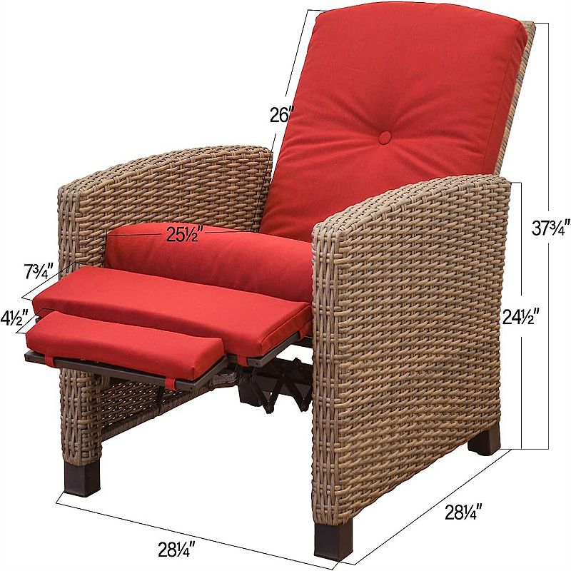 F.C Design Indoor and Outdoor Recliner， All-Weather Wicker Patio Chair， Red Cushion