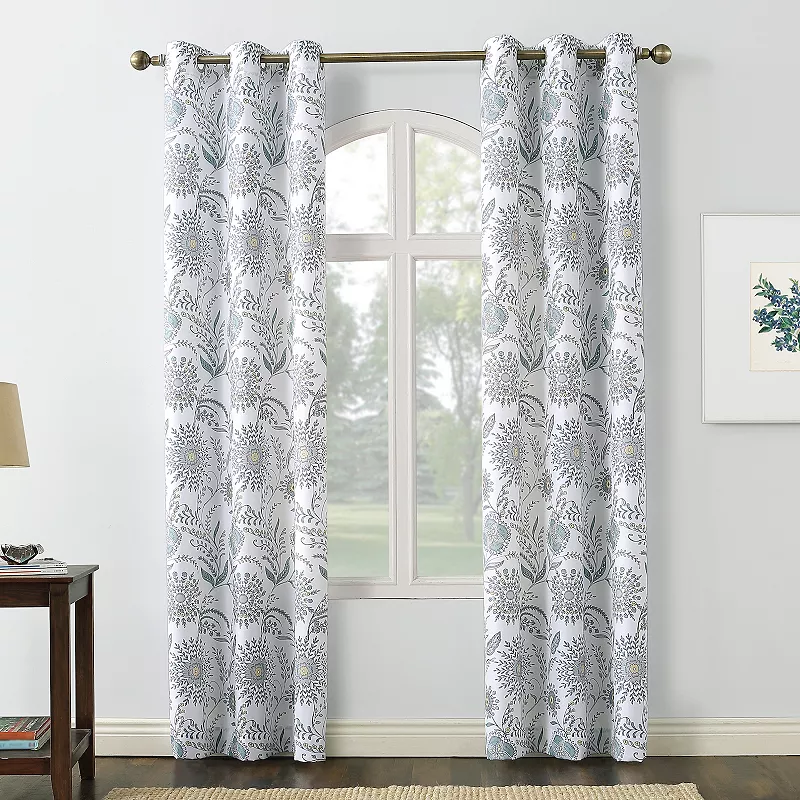 No. 918 Sora Print Textured Semi-Sheer Grommet Single Curtain Panel