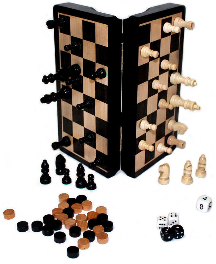 John N. Hansen Co. Classic Game Collection - 8 Magnetic Dark Wood 3 in 1 Game Set