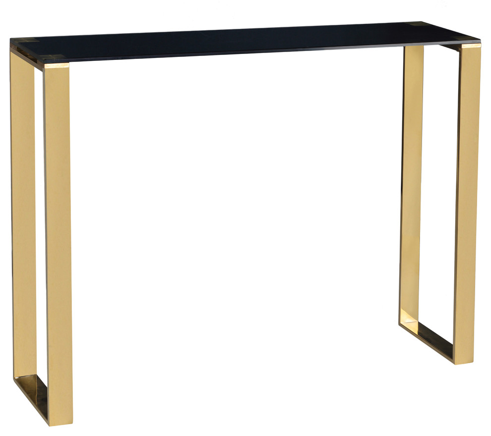 Cortesi Home Remini Narrow Contemporary Glass Console Table In Polished Gold Fin   Contemporary   Console Tables   by Global Discount Store LLC  Houzz