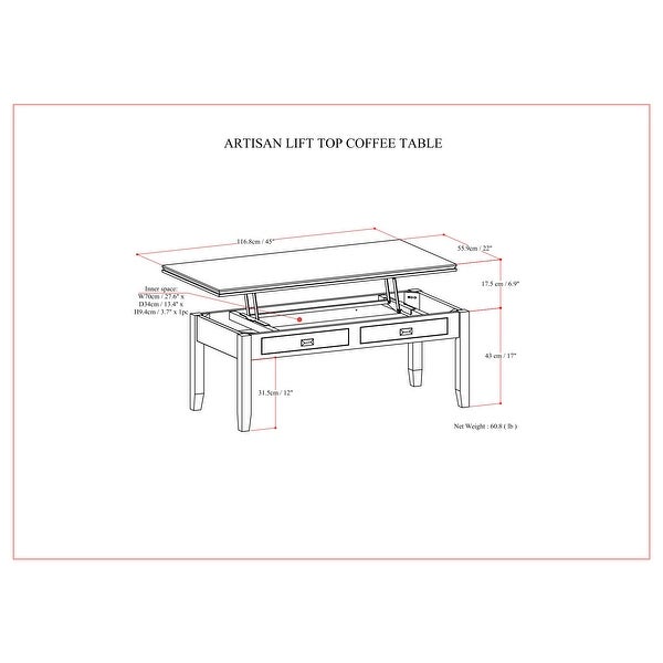 WYNDENHALL Stratford SOLID WOOD 46 inch Wide Contemporary Lift Top Coffee Table in Russet Brown - 22