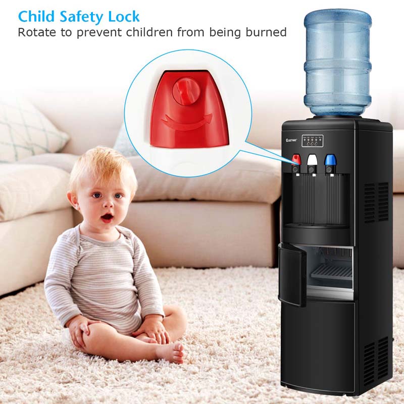 2-in-1 Top Loading Water Dispenser Built-In Ice Maker, 27LBS/24H Ice Machine with Child Safety Lock