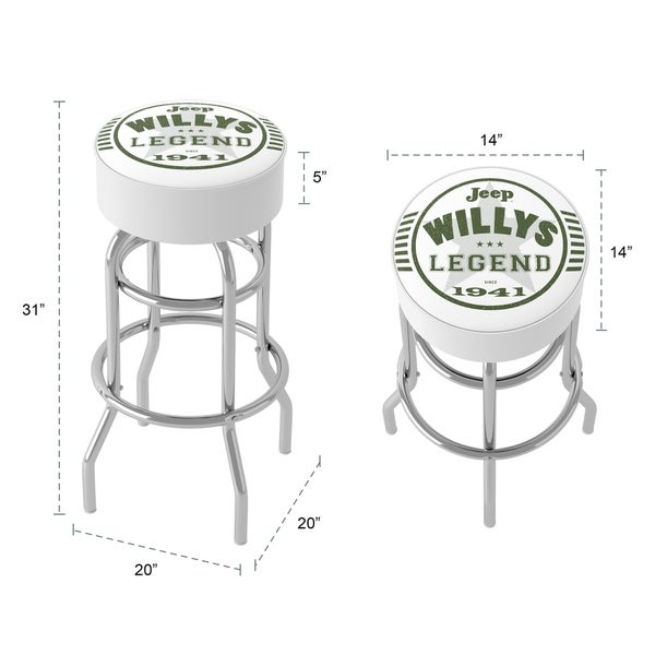 Jeep Willys Legend 360 Degree Swivel Barstool with Foam Padded Seat - 20 x 20 x 31