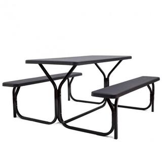 Alpulon All-Weather Metal Outdoor Picnic Table Bench Set with Metal Base Wood ZMWV083