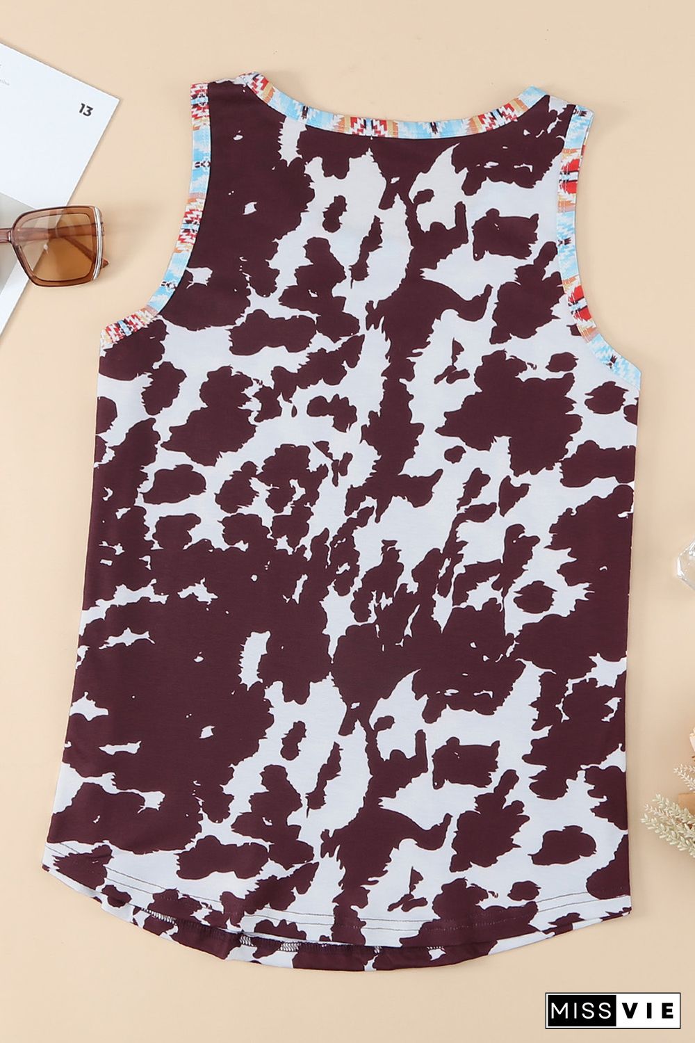 Cow Print Aztec Pocket Tank Top