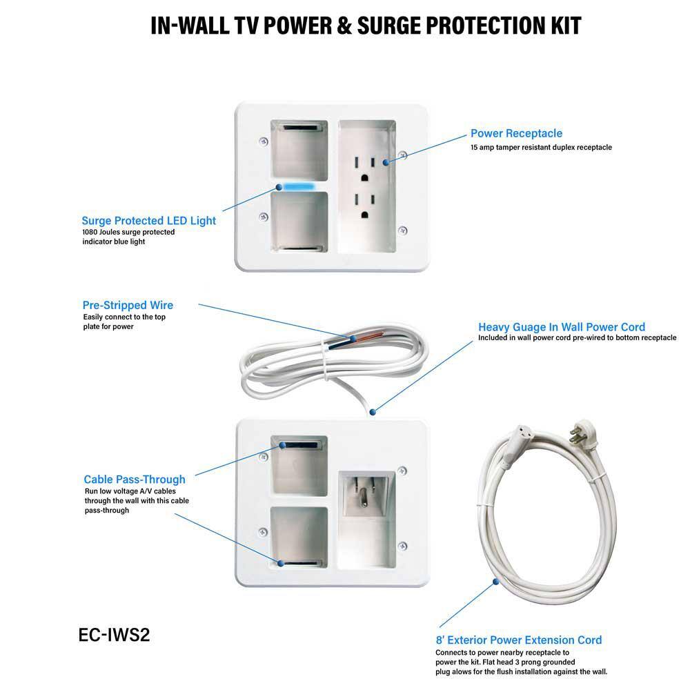 Epic Connect Flat Panel TV Surge Protected Power Relocation Organizer Kit EC-IWS2