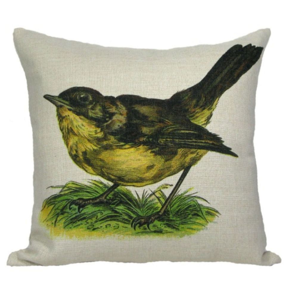 18 White and Green Wren Bird Throw Pillow with Insert